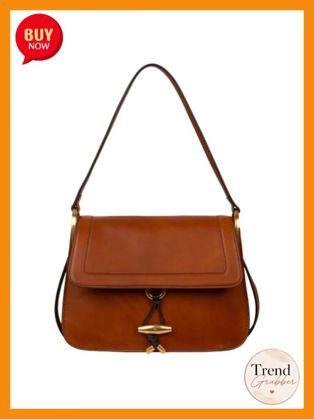 Full-Grain Leather Shoulder Bag with Toggle Closure – Elegant Handbag